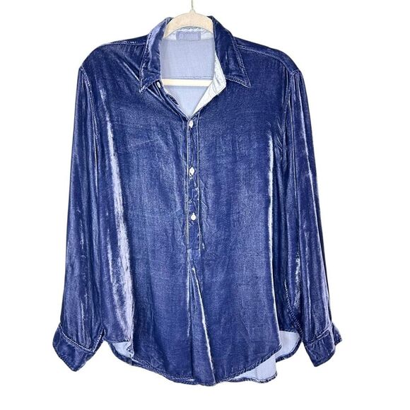 CP Shades Blouse Womens Small Blue Velvet Button Up Silk Blend Popover Tunic - Picture 1 of 12